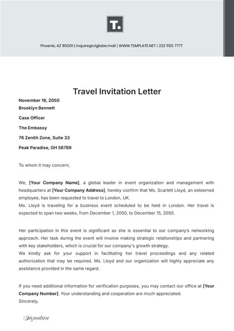 Travel Invitation To Us Template