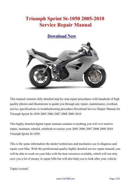 Triumph Sprint St 2005 2010 Repair Service Manual Pdf