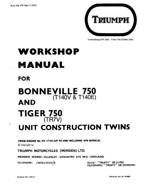 Triumph T140v Bonneville 750 1977 Repair Service Manual