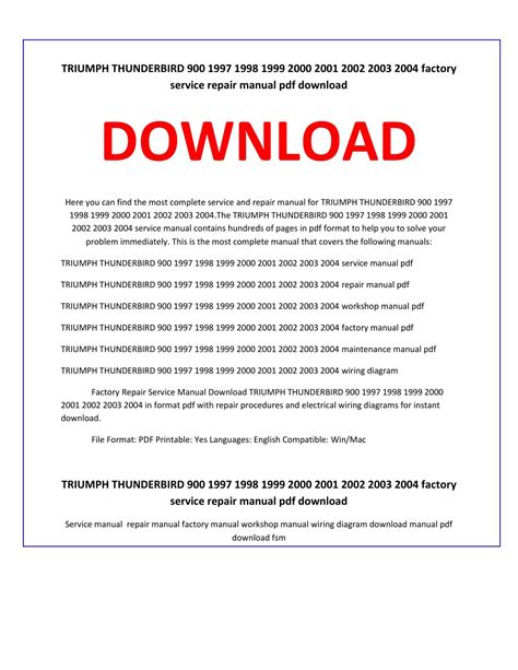 Triumph Thunderbird Sport 900 2002 Service Repair Manual