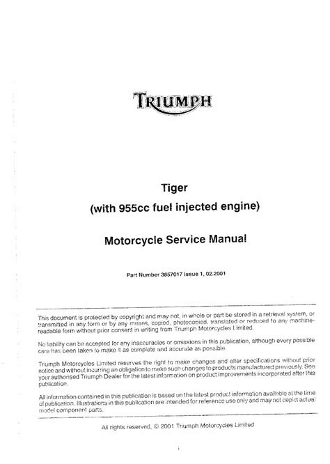 Triumph Tiger 955i 2001 Workshop Repair Service Manual