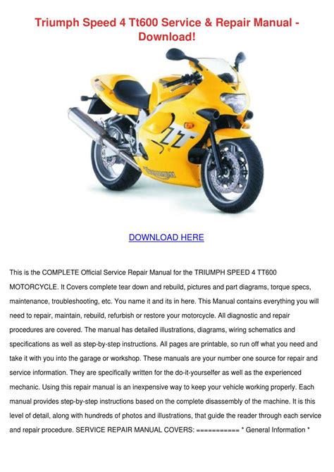 Triumph Tt600 S4 Speed Four Service Repair Pdf Manual Download 2001 2003