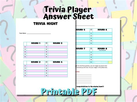 Trivia Sheets Printable