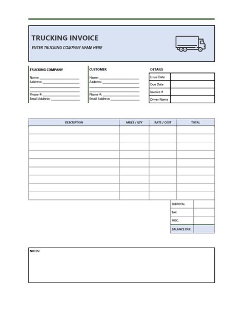 Truck Invoice Template