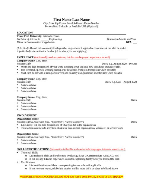 Ttu Resume Template