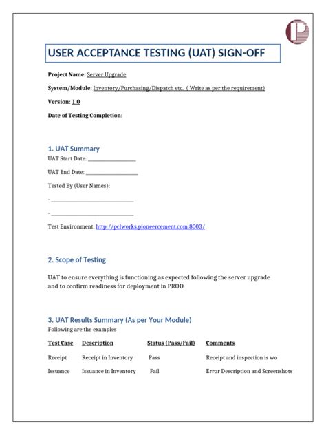 Uat Sign-off Template