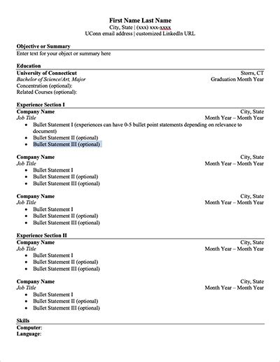 Uconn Resume Template