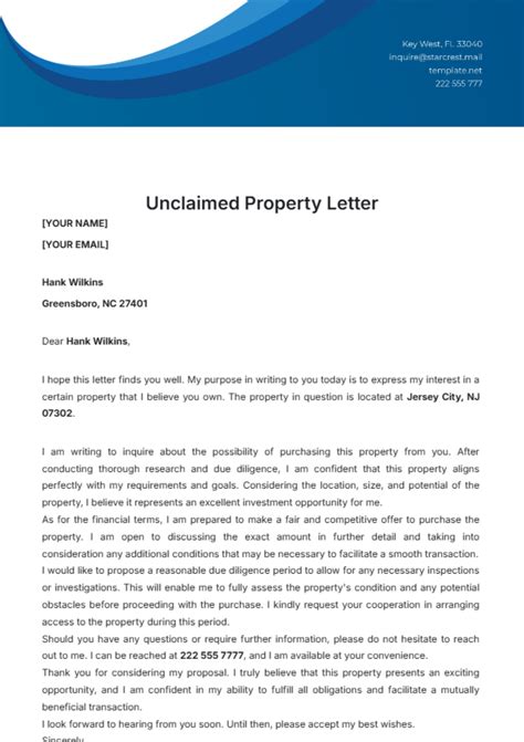Unclaimed Property Letter Template