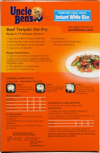 Uncle Bens Rice Cooking Chart