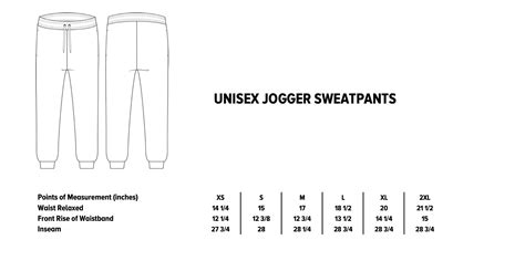 Unisex Sweatpants Size Chart