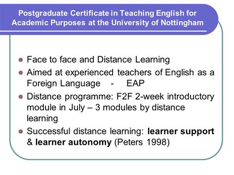 University Of Nottingham Distance Learning Module Catalogue