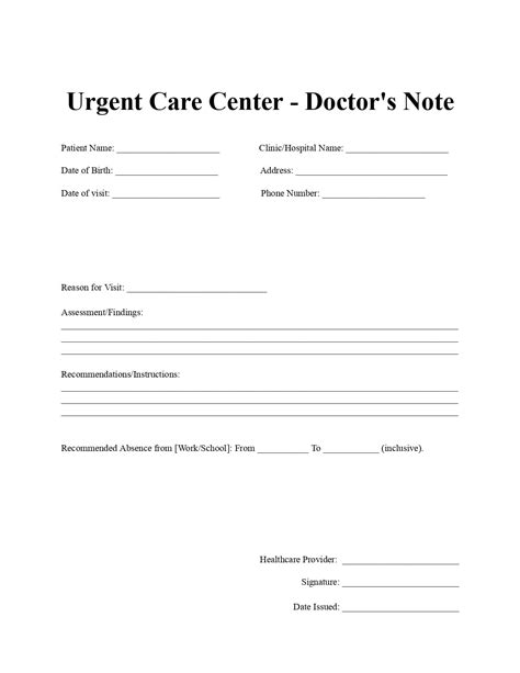 Urgent Care Doctor Note Template