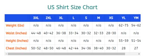 Us Shirt Size Chart