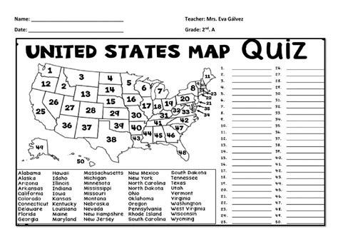 Us State Map Quiz Printable