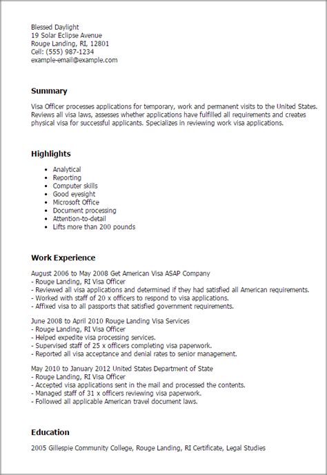 Us Visa Resume Template