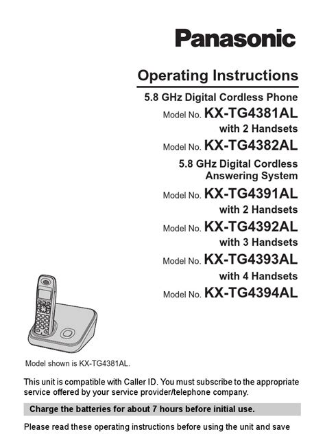 User Manual For Panasonic Cordless Phone