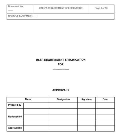 User Requirement Specification Template