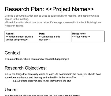 User Research Plan Template