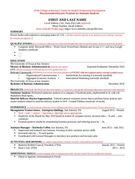 Utsa Resume Template