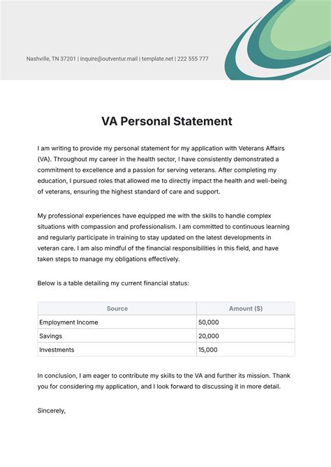 Va Personal Statement Template