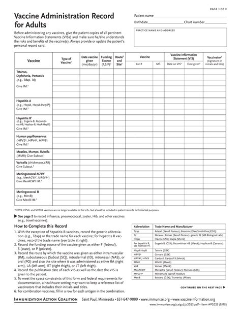 Vaccine Record Template