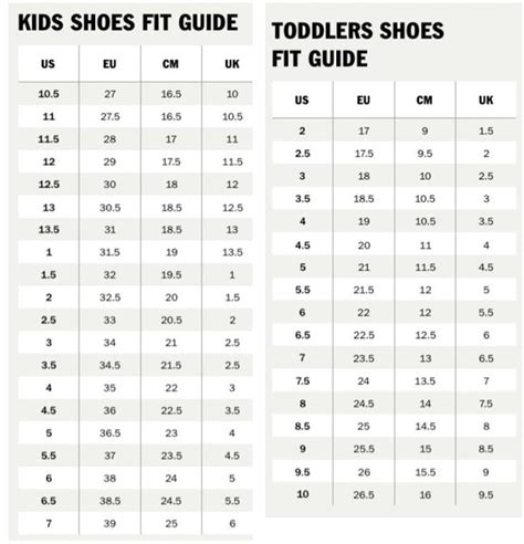 Vans Kids Shoe Size Chart