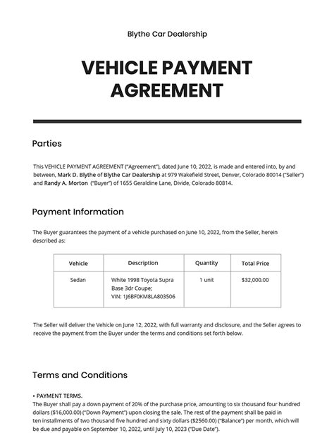 Vehicle Payment Contract Template