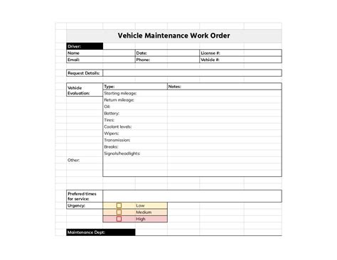Vehicle Work Order Template