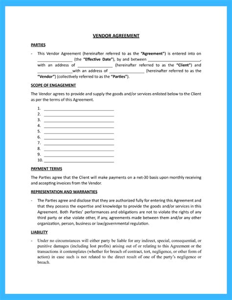 Vendor Contract Agreement Template