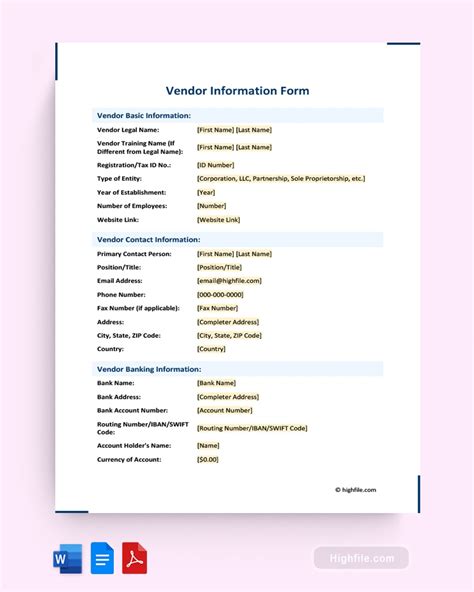 Vendor Information Form Template
