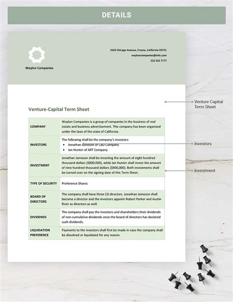 Venture Capital Term Sheet Template