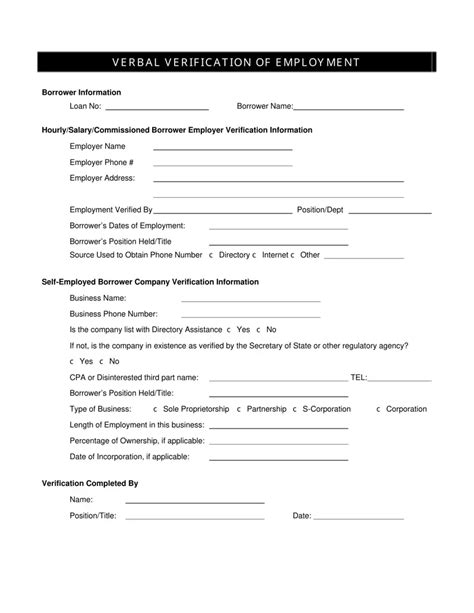 Verbal Verification Of Employment Template