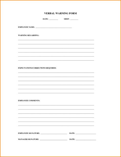 Verbal Warning Template Word Free Download