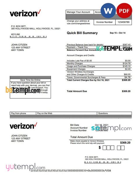 Verizon Wireless Bill Template