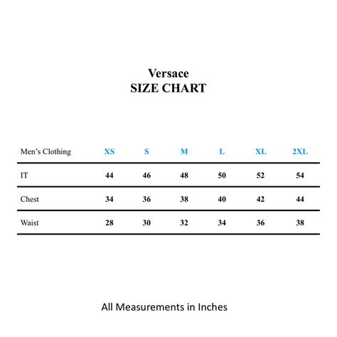 Versace Collection Size Chart