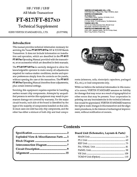 Vertex Yaesu Ft 817 Service Repair Manual Download