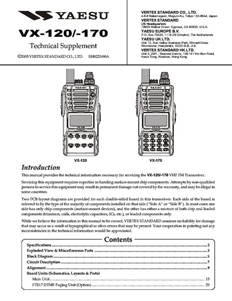 Vertex Yaesu Vx 120 Vx 170 Service Repair Manual Download