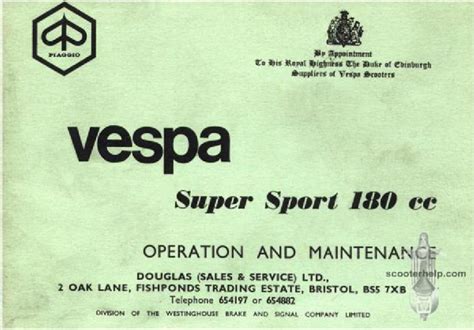 Vespa Super Sport 180 Workshop Repair Service Manual Pdf