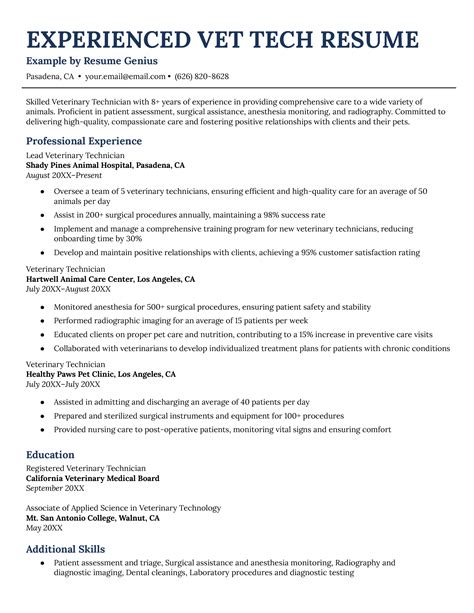 Vet Tech Resume Template