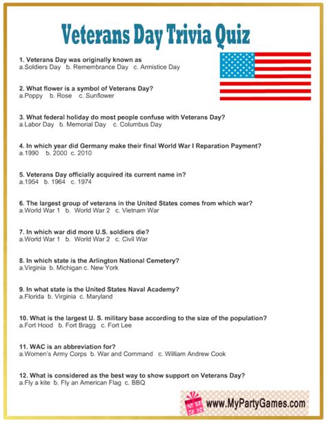 Veterans Day Trivia Questions And Answers Printable
