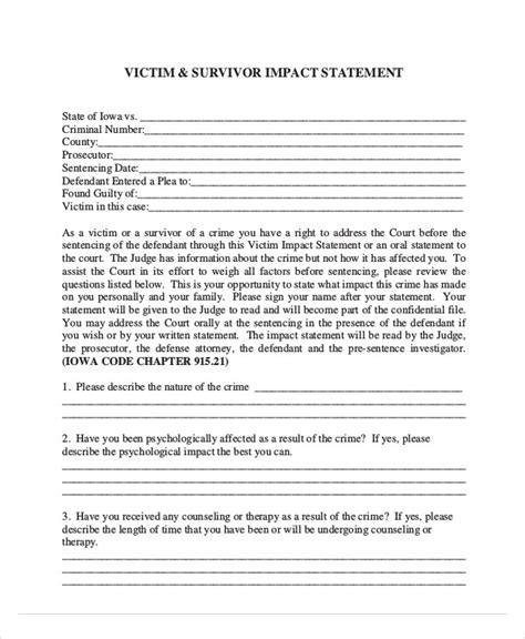 Victim Impact Statement Template