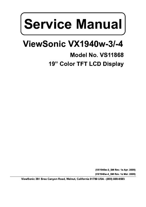 Viewsonic Vx1940w 3 4 Tft Lcd Display Service Manual