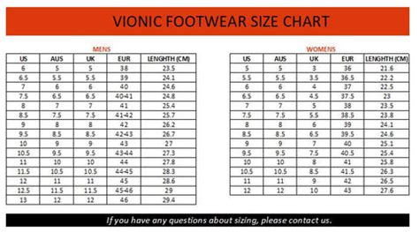 Vionic Size Chart