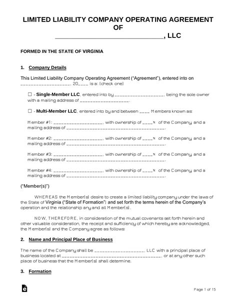 Virginia Llc Operating Agreement Template