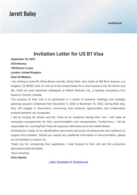 Visa Invitation Letter Template Usa