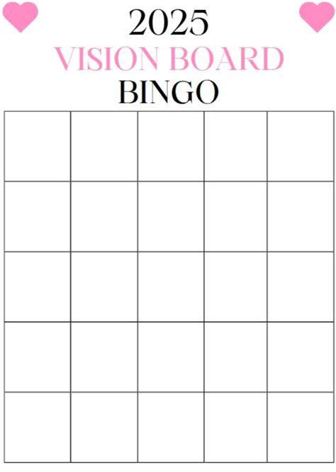 Vision Board Bingo Card Template