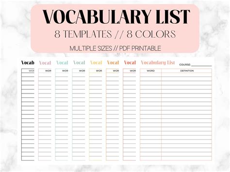 Vocab List Template