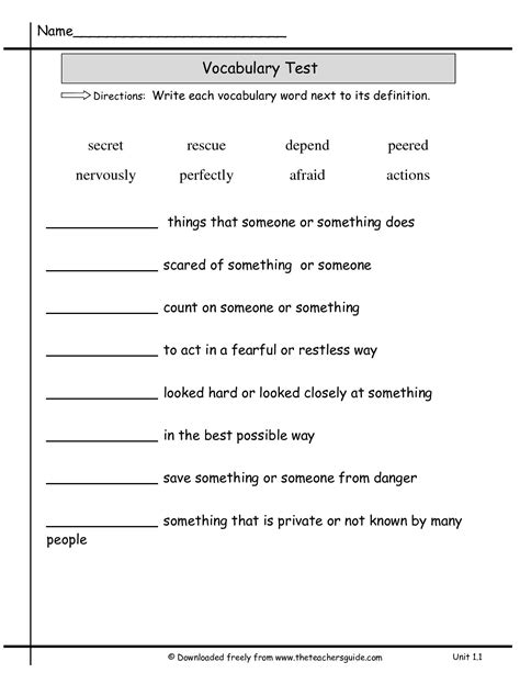 Vocabulary Test Template