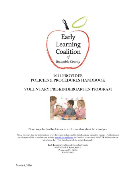 Voluntary Prekindergarten Program Vpk Provider Manual