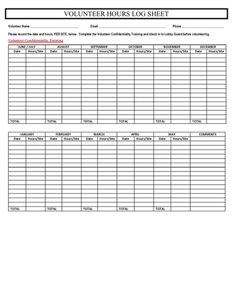 Volunteer Hours Log Template Excel